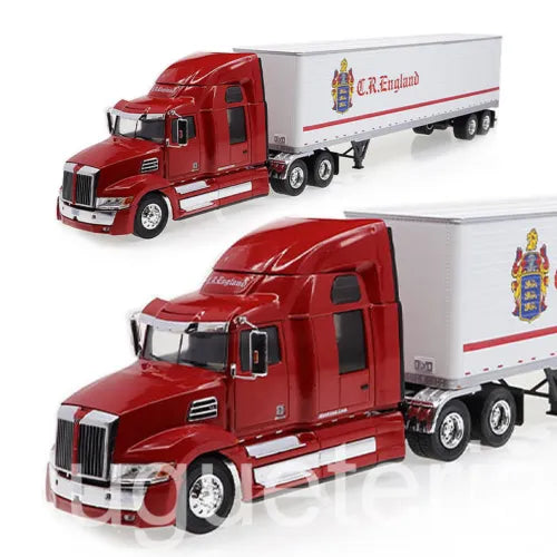 Red semi truck and white trailer diecast model with C.R.England logo, front view