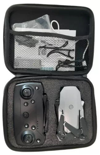 Padded zip case with foldable pocket drone and controller inside