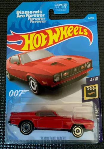 Red Ford Mustang Mach 1 diecast toy car (1:64) in blister packaging