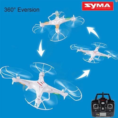 Syma 4-rotor quadcopter drone with remote controller, white body and propellers