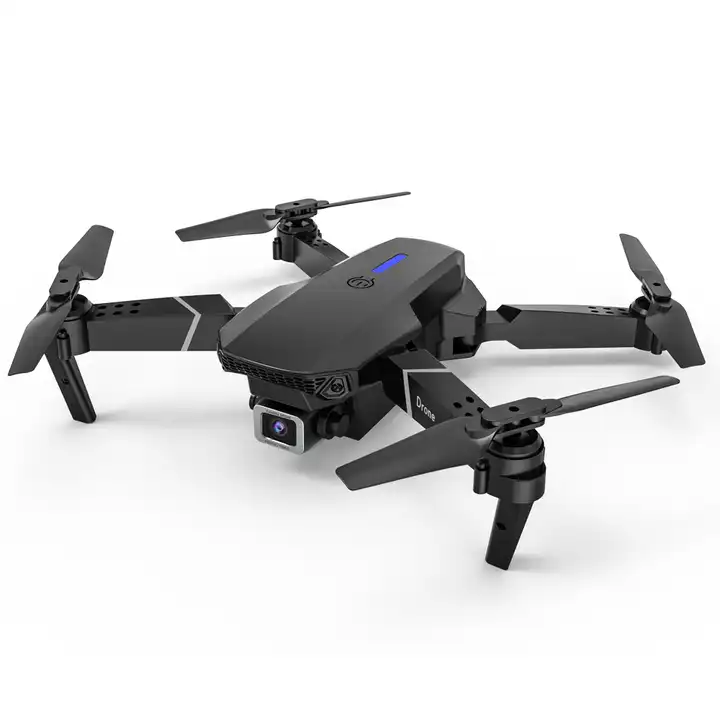 Foldable mini quadcopter drone with front camera and four propeller arms