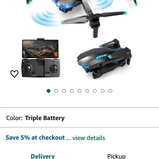 Camera drone with blue lights and remote controller with screen