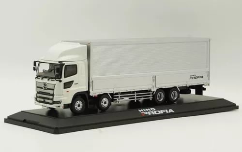 White 1/43 diecast Hino Profia container truck with black display base, front view