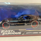 New . Fast & Furious Black Letty's Dodge Viper SRT 10 Diecast By JADA Sherwood AR