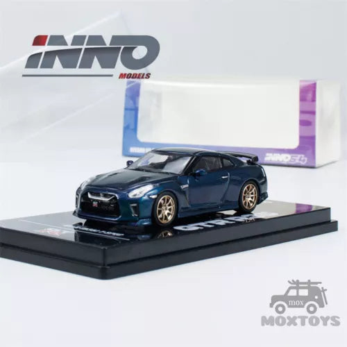 INNO diecast model car toy, dark blue sports car on black display base