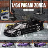1/64 Pagani Zonda metal diecast model car, black with gray accents, angled front view
