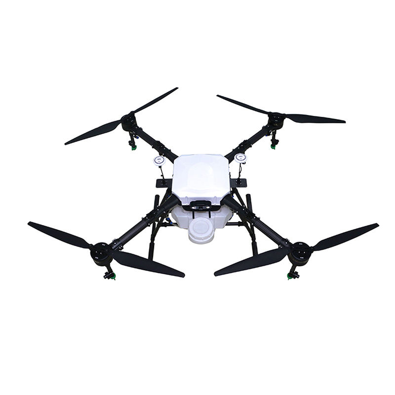 Orchard drone with quad propellers, white body and front camera module