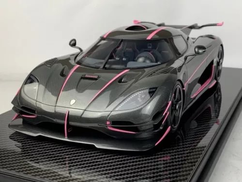 Carbon pink diecast sports car model with front splitter and black aero detail
