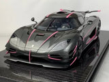 Carbon pink diecast sports car model with front splitter and black aero detail