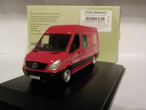 Red Mercedes Sprinter van model, Royal Mail livery, front view