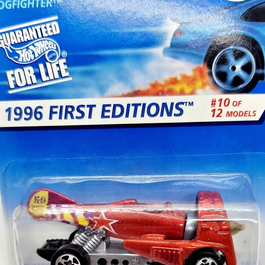 Hot Wheels 1996 First Editions red and black diecast toy plane in blister pack