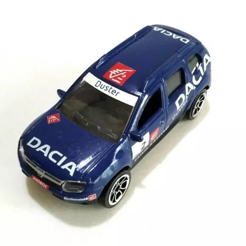 Blue Dacia Duster diecast sport car toy model with detailed decals and wheels