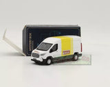 1:64 scale diecast service van toy model, white with yellow side panel, in box