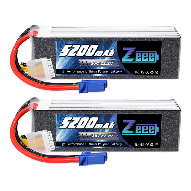 Lithium polymer battery pack with red EC5 connectors, soft case, 5200mAh 22.2V 50C