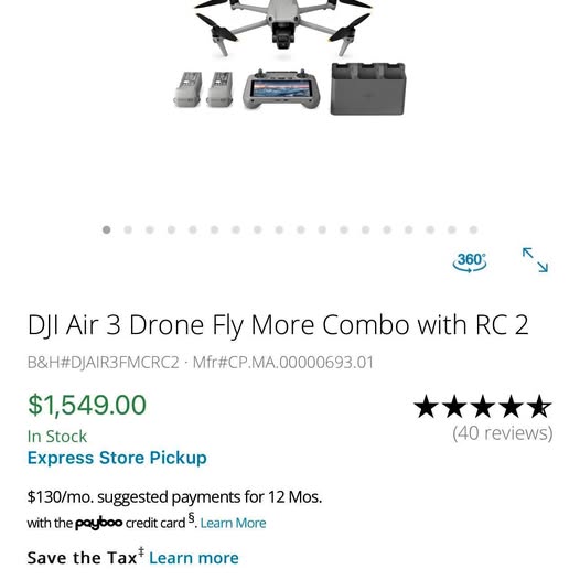 DJI Air 3 drone kit with RC 2 controller, display screen, case, extra batteries