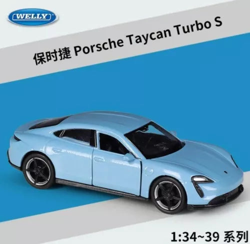 Light blue diecast pullback car with black wheels and accents, front view.