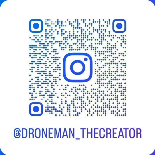 QR code card with Instagram handle @DRONEMAN_THECREATOR