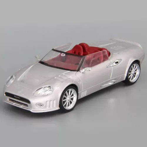 1:43 diecast Spyker C12 Spyder convertible in silver with red interior