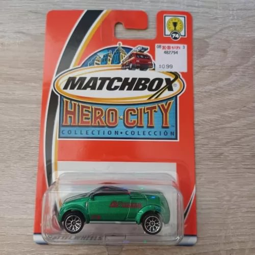 Matchbox Hero City green diecast car in clear blister pack