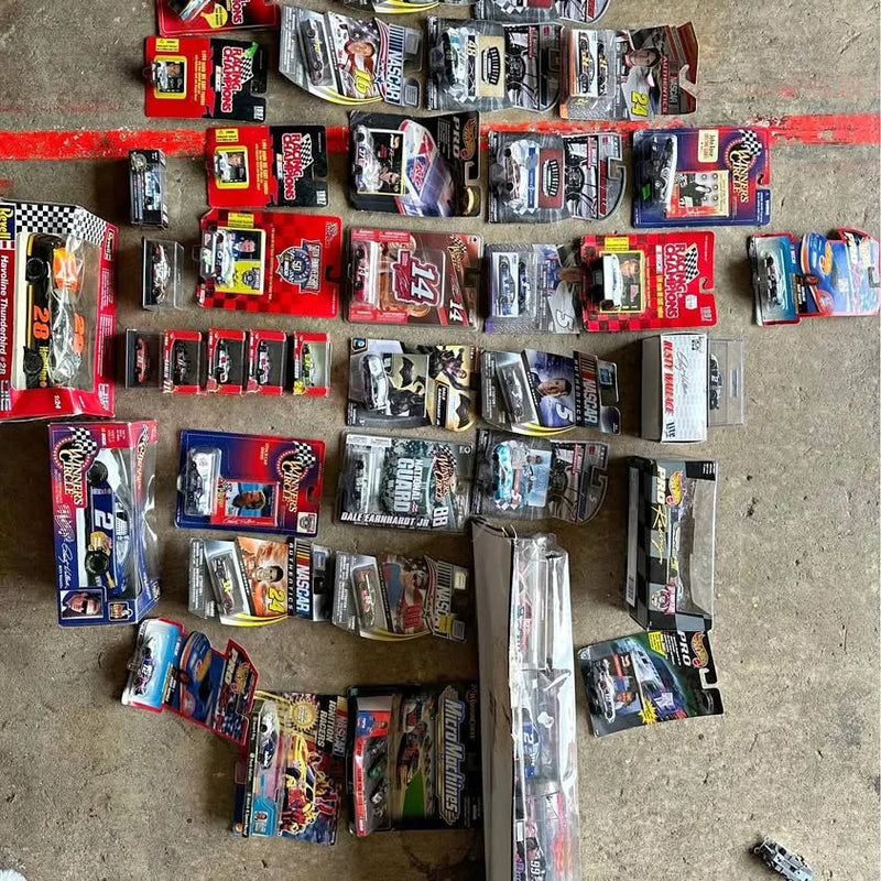 NASCAR diecast car sets in retail blister packages, assorted designs and colors