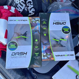 Drone packaging for two quadcopters, showing green propeller design