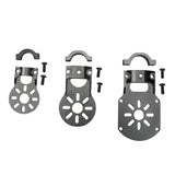 CNC motor base bracket, dark gray metal with mounting holes and screws