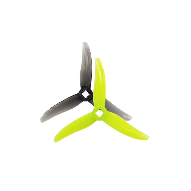 3-blade drone propeller with yellow blades and dark hub