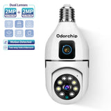 Odorchip dual-lens panoramic security camera bulb with motion detection LED