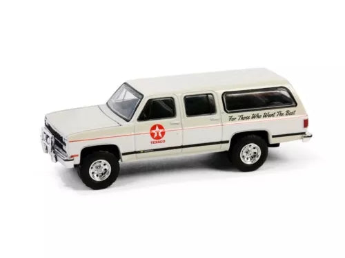 Diecast 1:64 SUV model, white with black windows and red Texaco emblem