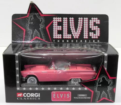 Elvis Thunderbird diecast car in display box with pink model and CORGI logo