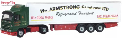1:76 scale Scania fridge trailer model, green cab with red white insulated body
