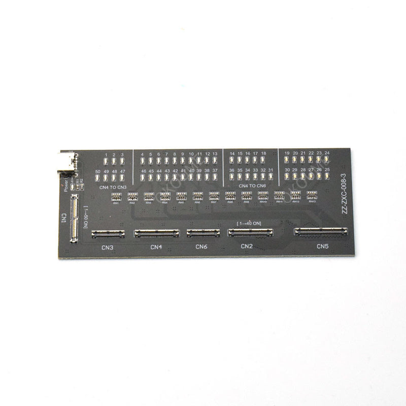 Drone gimbal cable test board PCB with labeled multi-pin connectors
