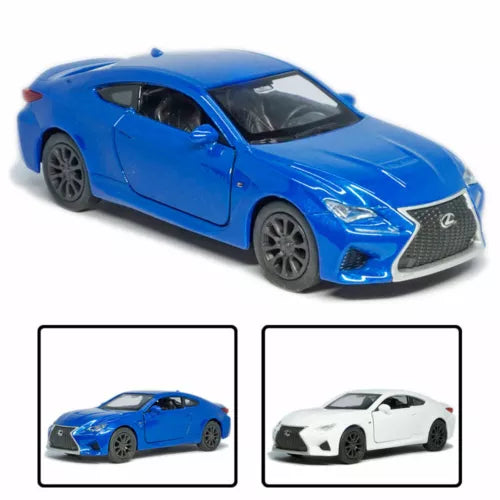 1:36 Lexus RC F diecast toy car, blue sports coupe with grille and alloy wheels
