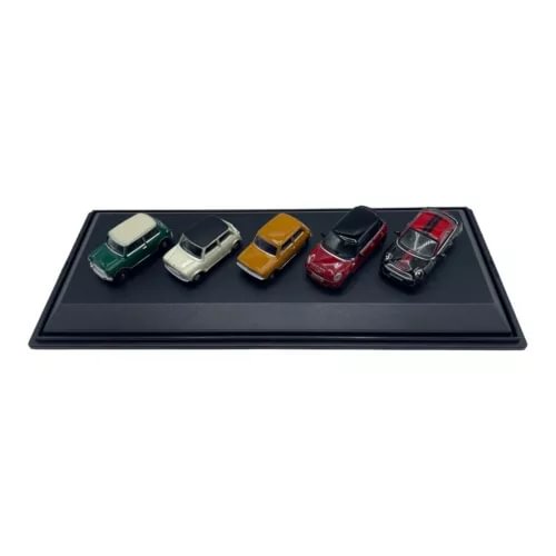 Diecast car mini set on black display tray with 5 cars