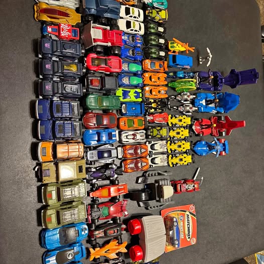 Diecast vehicle assortment with assorted toy cars and trucks in mixed colors