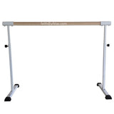 Height-adjustable wooden ballet barre with freestanding legs and end brackets