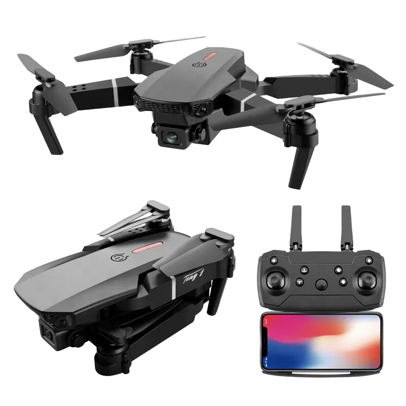 Foldable quadcopter drone with dual camera and remote controller with screen
