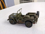 Olive green 1:32 diecast military Jeep with open cabin and star emblem