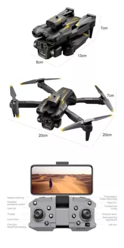 Folding quadcopter drone with dual cameras and compact remote controller