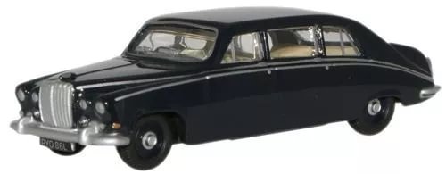 Diecast sedan model car, dark blue, front three-quarter view, black roof