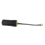 Small RTK GNSS GPS antenna with coax cable and gold connector, black cylindrical body