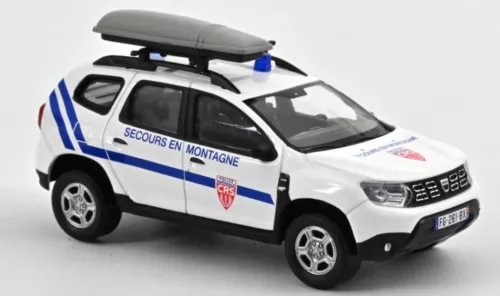 Diecast police SUV with roof light bar, blue and red striping on white body