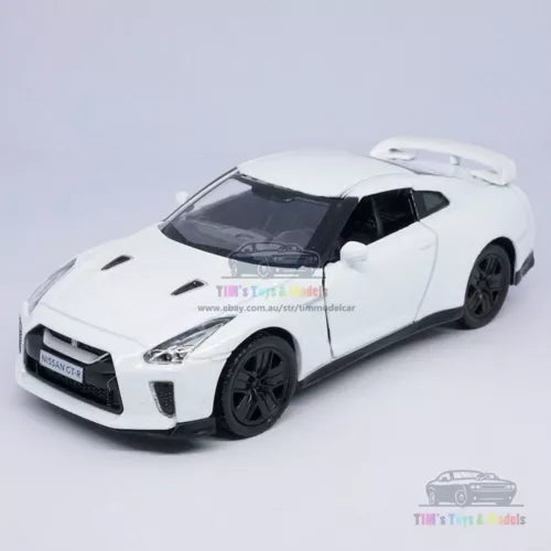 1:36 scale Nissian GT-R R35 diecast model car, white with black wheels