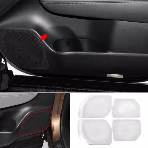 Diecast miniature car door interior panel with red trim and clear window pieces