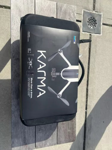 Black drone carrying case with Karma graphic and GoPro logos