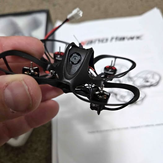 Nano Hawk FPV drone, small black quadcopter with visible camera mount