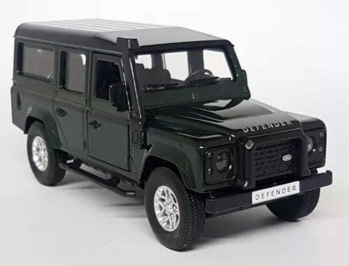 Green Defender 110 diecast SUV toy, pull-back and go, front view