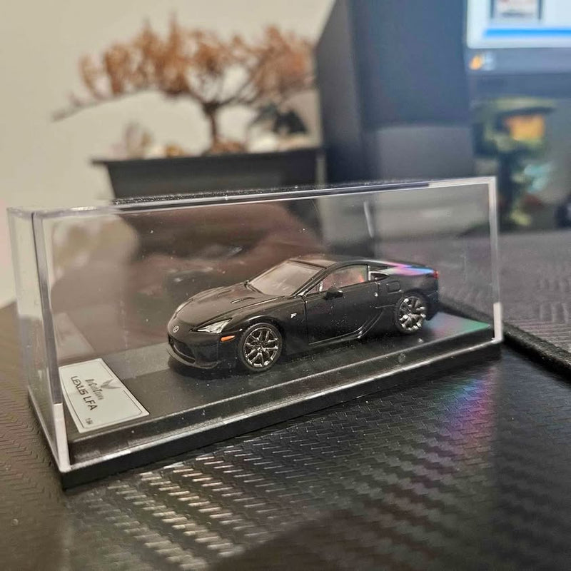 Lexus LFA diecast model car in clear display case, dark gray, black wheels