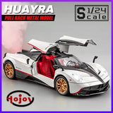1/24 Pagani Huayra alloy diecast model car, white with red interior and gold wheels