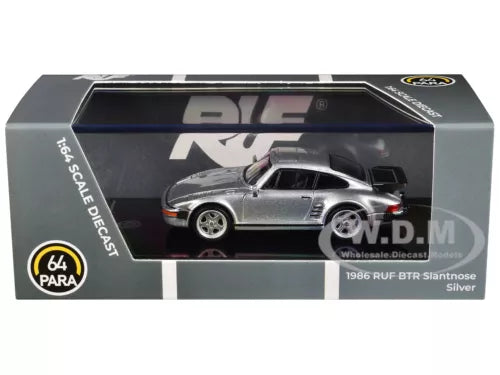 Silver 1986 RUF BTR slantnose diecast model car in retail box